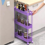 SPACELEAD Slim Storage Cart 3 Tier,Bathroom Organizer Rolling Utility,Mobile Shelving Unit Slide Out for Office, Kitchen, Laundry Room & Narrow Places,Purple - Image 2