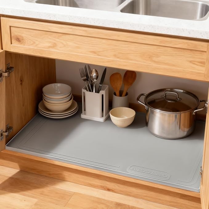 Under Sink Mat 22" X 19", Waterproof Silicone Cabinet Kitchen Liner, Gray - Image 8
