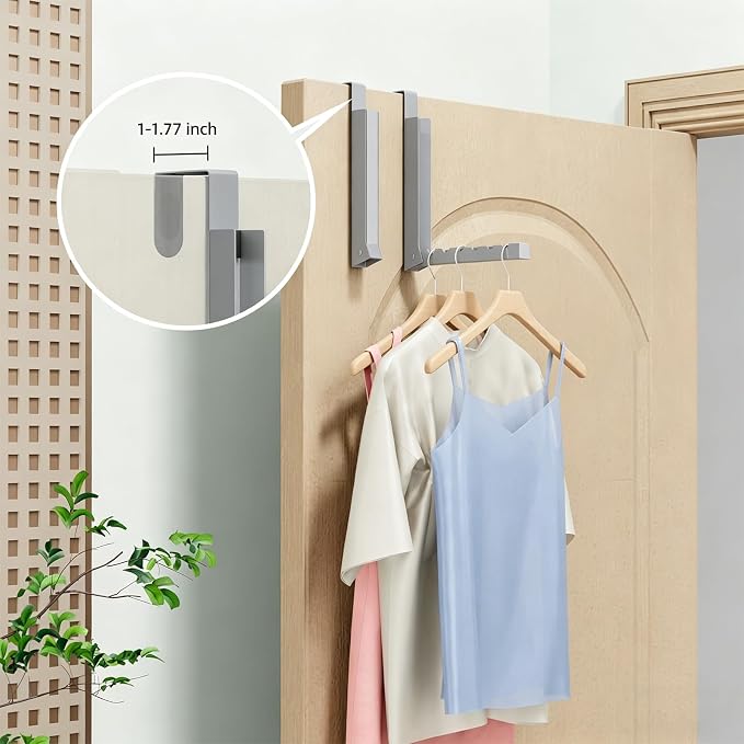 BAKON Over The Door Hanger Folding Clothes Drying Rack, Folding Hanging Coat Rack for Indoor Laundry Room Compact Small Space Foldable Portable Clothing Hanger Hook Collapsible-2 Pack (Gary) - Image 4
