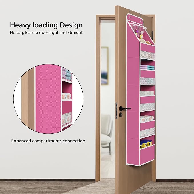 Univivi Fabric Over Door Hanging Organizer for Baby Nursery, Pink, 6-Shelf - Image 2