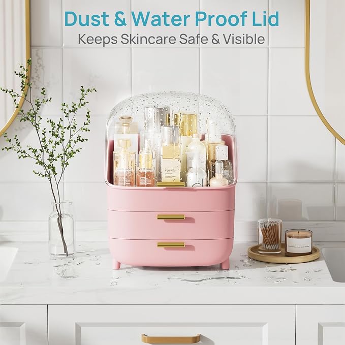 Vtopmart 3-Tier Skincare Makeup Organizer with Lids, Pink - Image 4