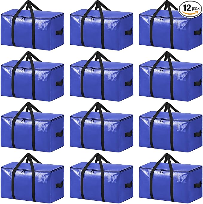 BAGAIL Heavy Duty Moving Bags with Strong Handle, Extra Large Moving Boxes, Storage Tote for Clothes, College Moving Supplies(Dark Blue, 12 Pack) by BAGAIL