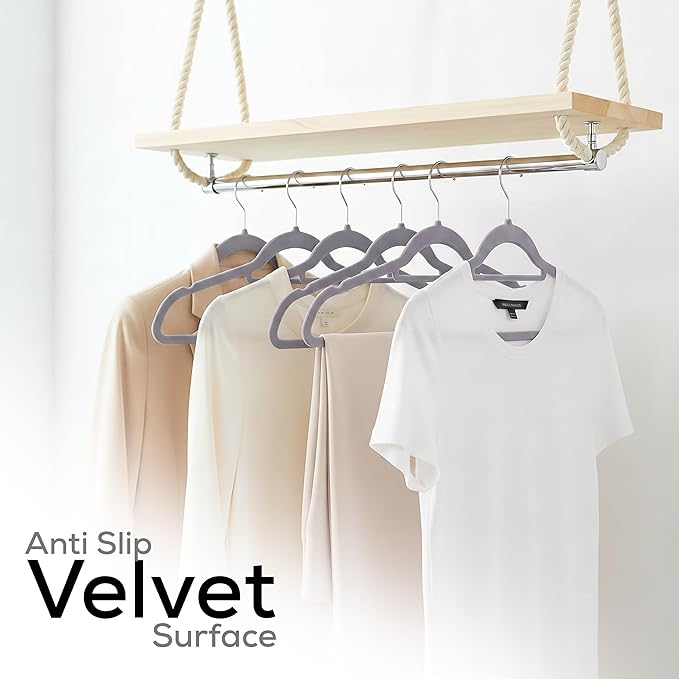 Utopia Home Velvet Hangers 20 Pack – Premium Hangers with Tie Bar - Grey - Image 6