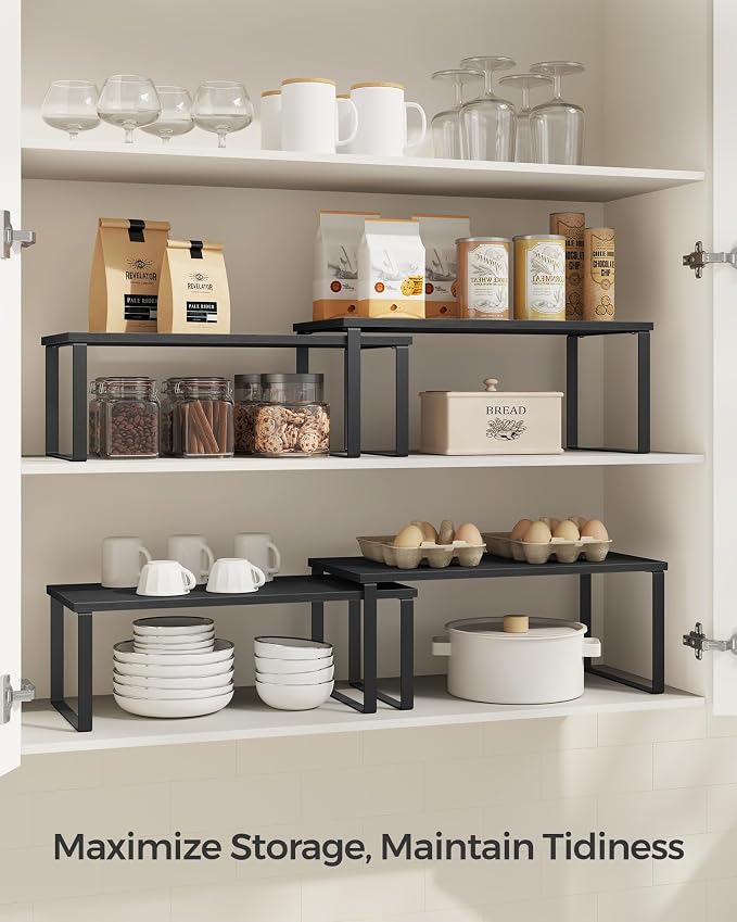 SONGMICS Cabinet Organizer Shelf, Set of 2 Spice Rack, Kitchen Storage - Image 3