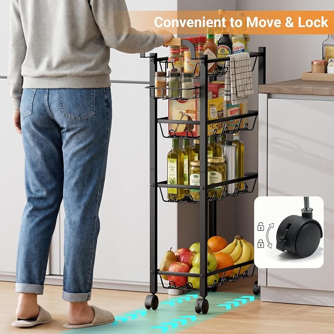 AOODA 4 Tier Laundry Room Cart with Top Detergent Holder, Pure Black - Image 6