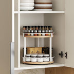 YATINEY Lazy Susan Organizer, Rotating Spice Rack, 2 Tier Spice Turntable Organizer, Industrial Turntable Spice Holder, for Kitchen Countertop, Compact and Versatile, White and Natural SR22WN - Image 3
