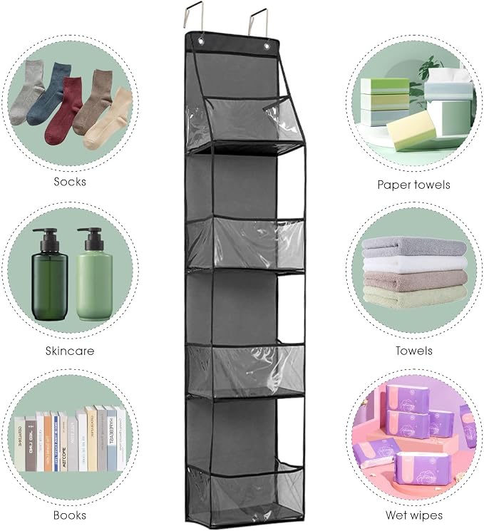 4-Shelf Over the Door Storage Hanging Closet Organizer (Grey) - Image 4