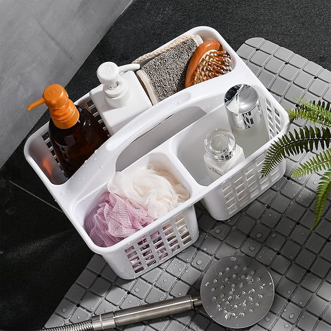 Portable Shower Caddy Basket Plastic Storage Basket with Compartments White - Image 2