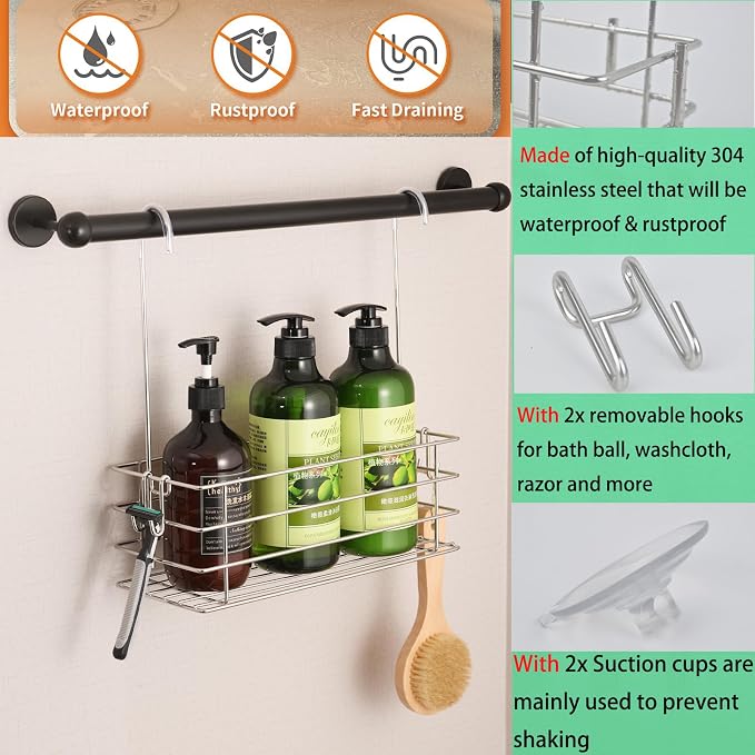 1-Tier Shower Caddy Hanging Shower Organizer Rack with Hook Over Door 2-PK - Image 3