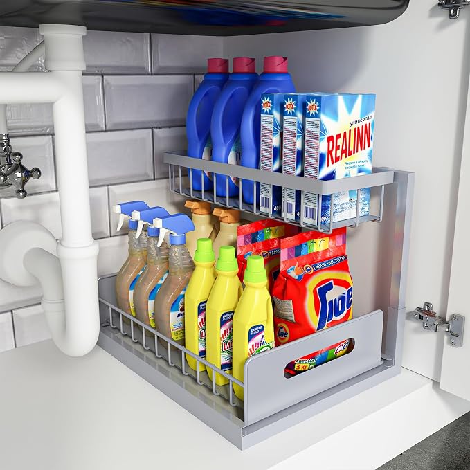 REALINN Under Sink Organizer, Pull Out Cabinet Organizer 2 Tier by REALINN