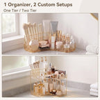 2-Tier Corner Bathroom Counter Organizer with Makeup Brush Holder, Gold - Image 7