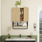 RUSTOWN Fluted Bathroom Wall Cabinet with 2 Doors, 3-Tier Medicine Cabinet - Image 8