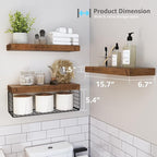 QEEIG Bathroom Shelves Over Toilet - Wall Mounted Floating Shelves Toilet Paper Storage Small Farmhouse Decor Shelf 16 inch Set of 3, Rustic Brown (019-BN3) - Image 3