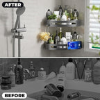 Corner Shower Caddy Suction Cup,Shower Shelves with Hooks,No Drilling Powerful Upgrade Suction Bathroom Corner Organizers and Storage,Removable Waterproof Rustproof Shower Shelf Bathroom Decor(3) - Image 3