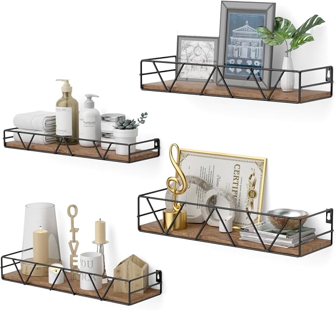 Floating Shelves Set of 4, Wood Wall Shelf, Farmhouse Shelf for Bedroom by Amoot