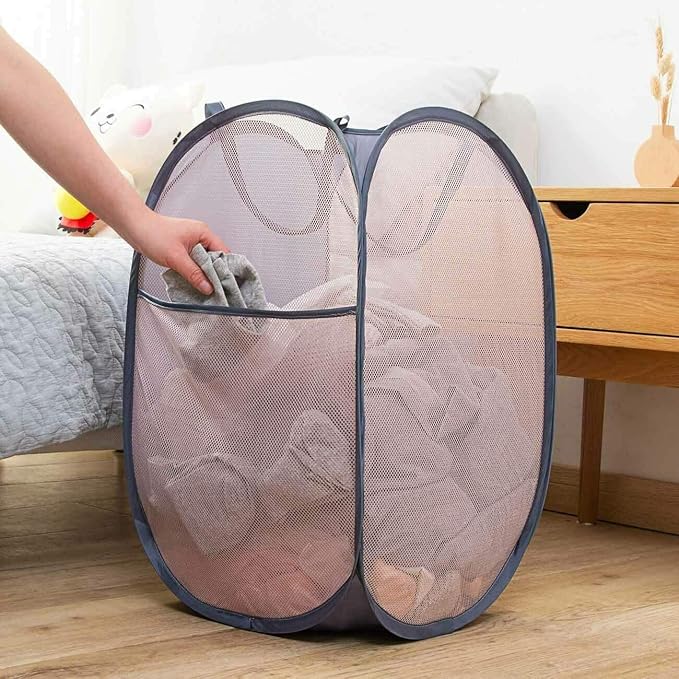 Mesh Pop up Laundry Hamper, Collapsible for Storage, Portable Folding Pop-Up Clothes Hamper Laundry Basket for Home Room, College Dorm or Travel, Grey - Image 6