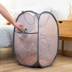 Mesh Pop up Laundry Hamper, Collapsible for Storage, Portable Folding Pop-Up Clothes Hamper Laundry Basket for Home Room, College Dorm or Travel, Grey - Image 6