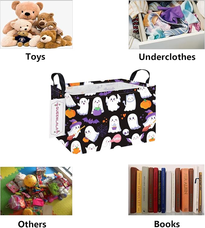 Rectangular Collapsible Laundry Basket with Side Handles, Purple Kid - Image 3