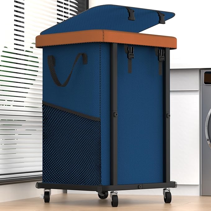 Laundry Basket with Wheels,150L (40 Gal) Rolling Hamper Carts - Navy Blue by Unlockyourhomestoragelife