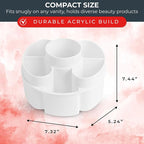 Masirs Small 360 Rotating Makeup Organizer, 5 Compartments, Round White - Image 3