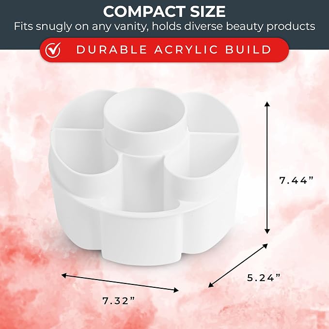 Masirs Small 360 Rotating Makeup Organizer, 5 Compartments, Round White - Image 3