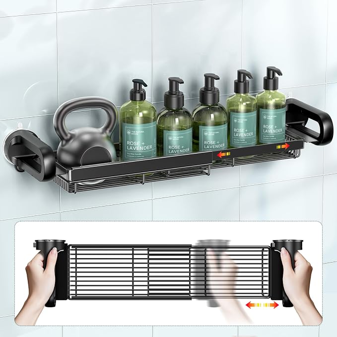 JOTPE Expandable Shower Caddy, No-Drill Suction Shower Shelf, Black - Image 8