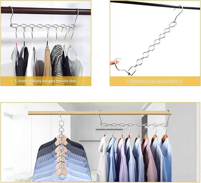 6 Pack Space Saving Metal Collapsible Hangers for Heavy Clothes, 22Lbs Capacity Hook Closet Space Savers Metal Hanger Organizer for Dorm, Room Essentials Storage Sliver - Image 4
