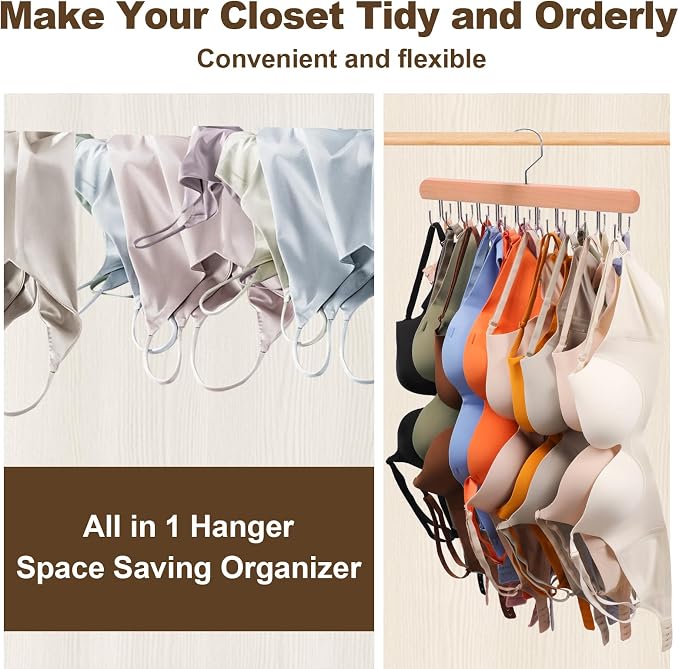 2 Pack Tank Top Hanger, Bra Hangers for Closet Organizer & Storage | Premium Bra Hanger, Tank Top hangers with 40 hooks, 360°Rotating Closet Organizers and Storage Space Saving, Belt Hanger - Image 4