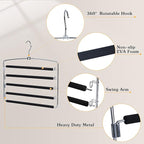 TOPIA HANGER Pants Hangers Space Saving with 5 Tiers Non-Slip Foam Padded | 3 Pack 80% Space Save Closet Orgainzer, 360° Swivel Hook, Multi Layers Swing Arm Non-Slip Foam Padded for Pants Jeans Black - Image 4