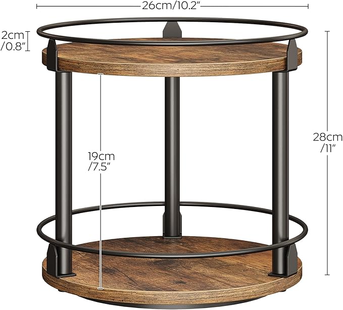 YATINEY Lazy Susan Organizer, Rotating Spice Rack, 2 Tier Spice Turntable Organizer, Industrial Turntable Spice Holder, for Kitchen Countertop and Cabinet, Compact and Versatile, Rustic Brown SR22BR - Image 7