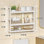 Domax Bathroom Shelves Over Toilet Storage - 3 Tier Wall Mounted Bamboo Bathroom Shelf Organizer Multifunctional Adjustable Layer Free Standing Utility Shelves for Bathroom Living Room Kitchen, White - Image 2