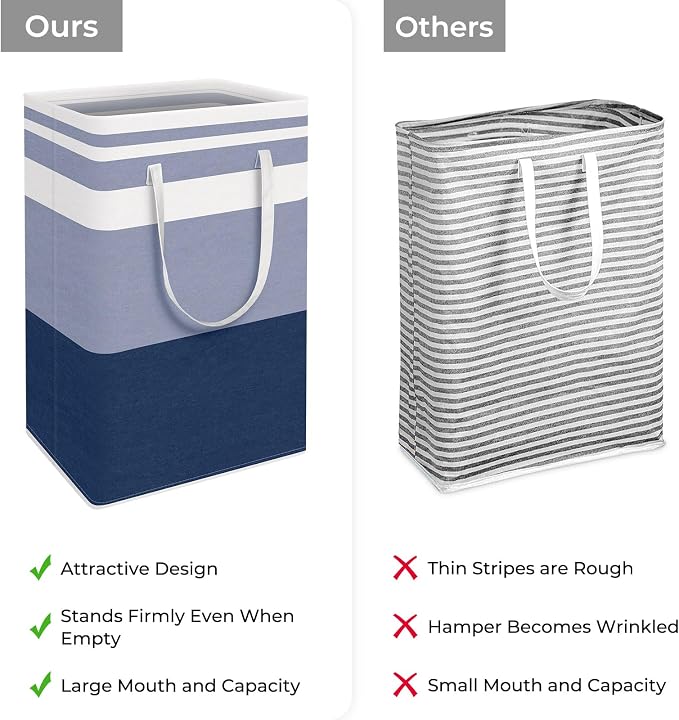 HomeHacks 2 Pack Large Laundry Baskets, Laundry Hampers Bags (Blue 88Lx2) | Waterproof, Freestanding, Collapsible Clothes Hamper with Reinforced Handles in Laundry Room, Dorm, Bathroom, Bedroom - Image 3