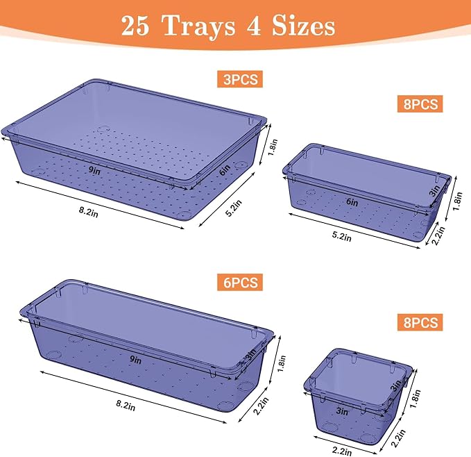 SpaceHacks 25 PCS Plastic Drawer Organizer, 4-Size Versatile Organizer Trays & storage Bins - Image 2