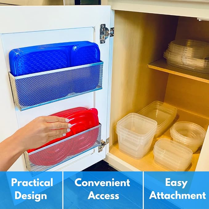 Slim Caddy LARGE Adhesive Cabinet Door Organizer | Optimize Your Cabinet Space | Kitchen Plastic Lids Organizer, Bathroom Accessories Storage, Under Sink, More | 2 PK, 10”L x 3.5”H x 1.8”D each - Image 2
