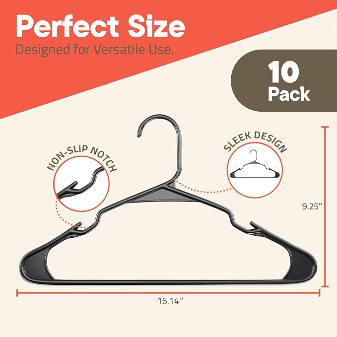 Gray Plastic Hangers 10 Pack– Heavy-Duty Plastic Hangers Slim and Space-Saving, Durable and Lightweight PP with Non-Slip Shoulder Notches for Slip Dresses, Suits, Jackets & Camisoles - Image 2