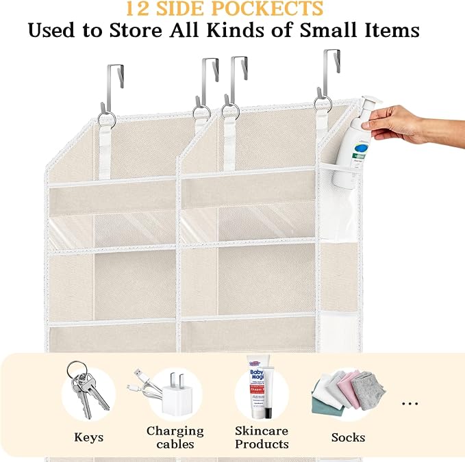 Ofiray-home Over the Door Organizer 6 Tiers, Extra Large Behind Door Storage of 12 Compartments,80 lbs Weight Capacity Hanging Storage Organizer with Clear Window Kids Toys, Shoes, Diapers,Beige - Image 9