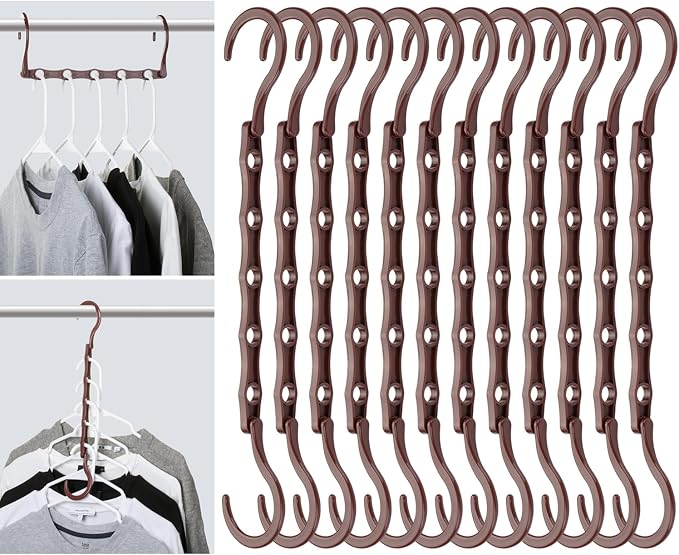 Mr. Pen- Space Saving Hangers for Clothes, 12 pcs, Mahogany Color, Plastic Multi Clothes Hangers Space Saving, 5 Slots, 360° Rotating Hooks by MrPen