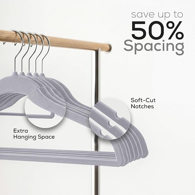 Utopia Home Velvet Hangers 20 Pack – Premium Hangers with Tie Bar - Grey - Image 7