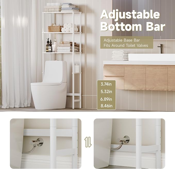 Over The Toilet Storage,3-Tier Bamboo Bathroom Shelf with Paper Holder - Image 5