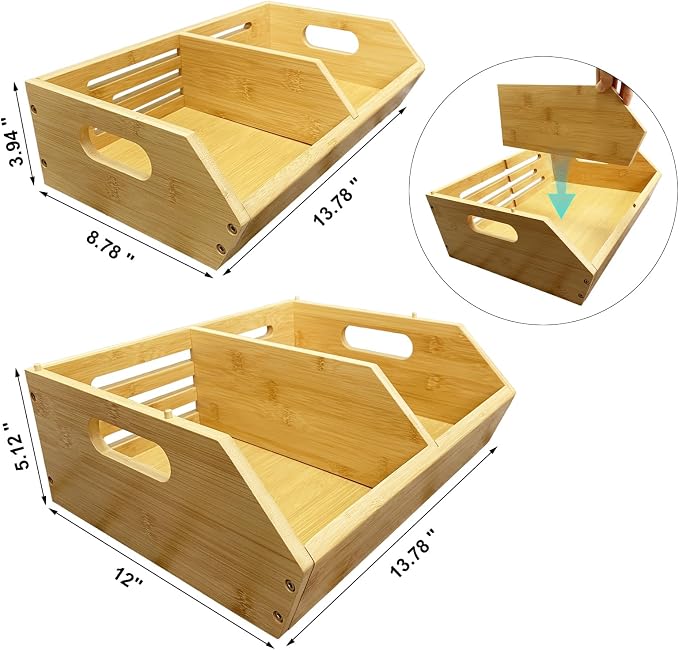 2-Pack Stackable Vegetable Storage Bins, Kitchen and Pantry Organizers and Storage Baskets, for Fruit, Vegetable, Produce, Bread, Potato Onion and Snacks, Bamboo Kitchen Storage Containers - Image 4