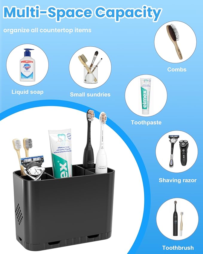 Toothbrush and Toothpaste Holders for Bathrooms Countertop - Detachable 5 Slots Kids Electric Toothbrush Holders Set Wall Mounted with Removable Dividers for Bathroom Decor and Accessories Organizer - Image 9