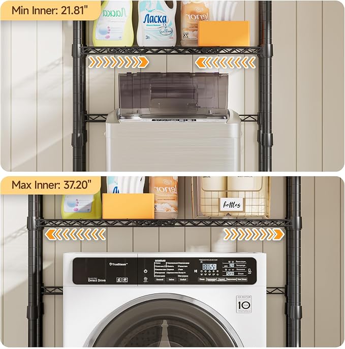 ONBRILL 3 Tiers Expandable Over Washer and Dryer Shelves, Black - Image 4