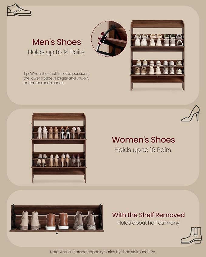 VASAGLE Narrow Shoe Storage Cabinet Organizer with 2 Flip Drawers | Freestanding Shoe Rack, Fits 14 to 16 Pairs, for Entryway, Farmhouse Style, Chestnut Brown, HAINS Collection UHSC203KX01S - Image 5