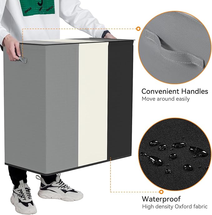 WOWLIVE 180L Laundry Hamper 3 Section, Large Laundry Basket with Lid - Image 7
