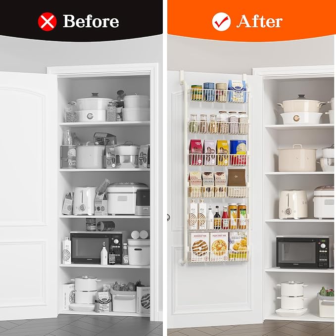MIAOLI Over the Door Pantry Organizers and Storage, 6-Tier Spice Rack, Home & Kitchen Storage Shelves for Cabinet, Large Capacity Hanging Seasoning Organizer, Laundry Room Organization, White - Image 6
