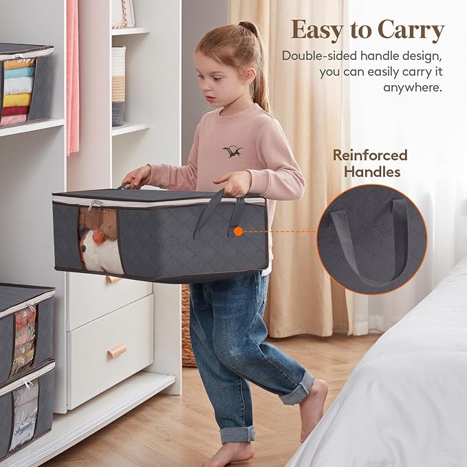 Lifewit 6 Pack Clothes Storage Bag, Foldable Storage Bin Closet Organizer with Reinforced Handle, Sturdy Fabric Blanket Storage with Clear Window, Storage Containers for Clothing, Bedding, Gray - Image 4