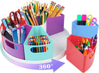 Rotating Art Supply Organizer Storage Caddy for Kids - 9 Bin Craft Crayon Marker Organizer for School Desk, Lazy Susan Pencil Holder for Classroom Organization, School Supplies by ZERUIDM