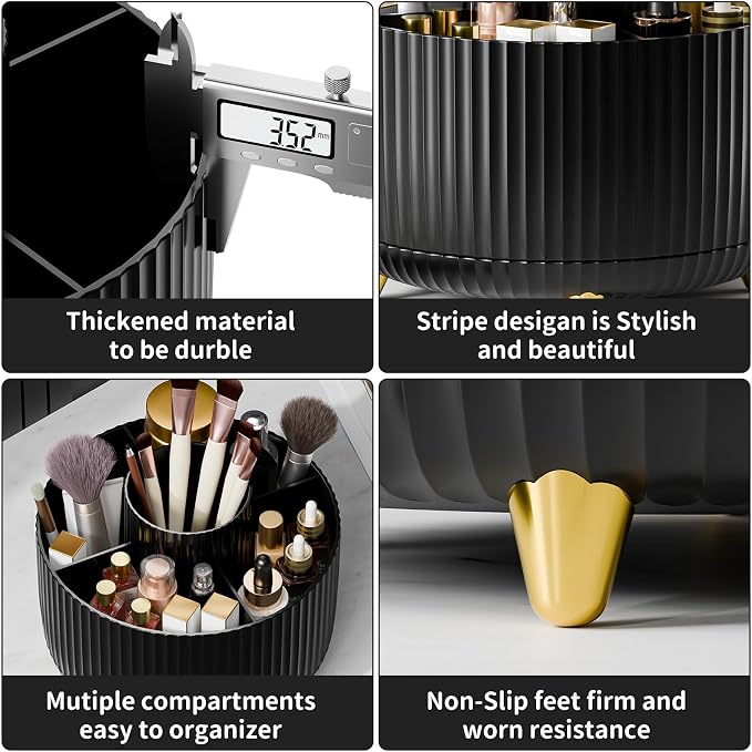 fanado 360° Rotate Makeup Brush Holder Organizer, Makeup Organizers Countertop, Makeup organization and Skincare Storage with Gift Box Packing for Vanity, Desktop, Bathroom (Black) - Image 4