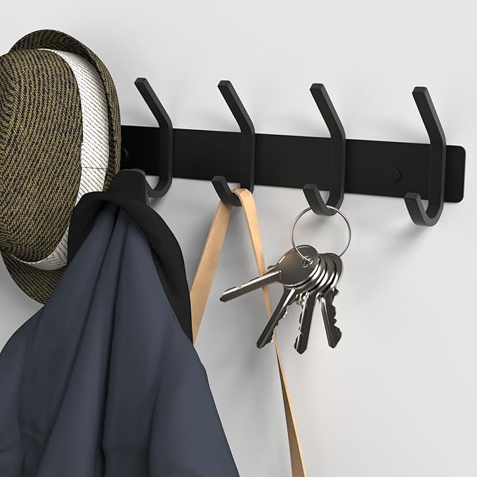 VAEHOLD Wall Hooks, Heavy Duty Aluminum Towel Hooks for Hanging Coat, Hat, Key, Clothes, Closet Hook Wall Mount for Kitchen, Bathroom, Office (“C“ Shape Coat 5 Hooks 2 Pack) - Image 2