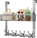 Consumest Over The Door Hooks Organizer - 2 Tier Over Door Hanger with 16 Hooks & 2 Baskets for Hanging Coat, Clothing, Towel, Back Storage for Bathroom, Closet, College Dorm, Grey by Consumest